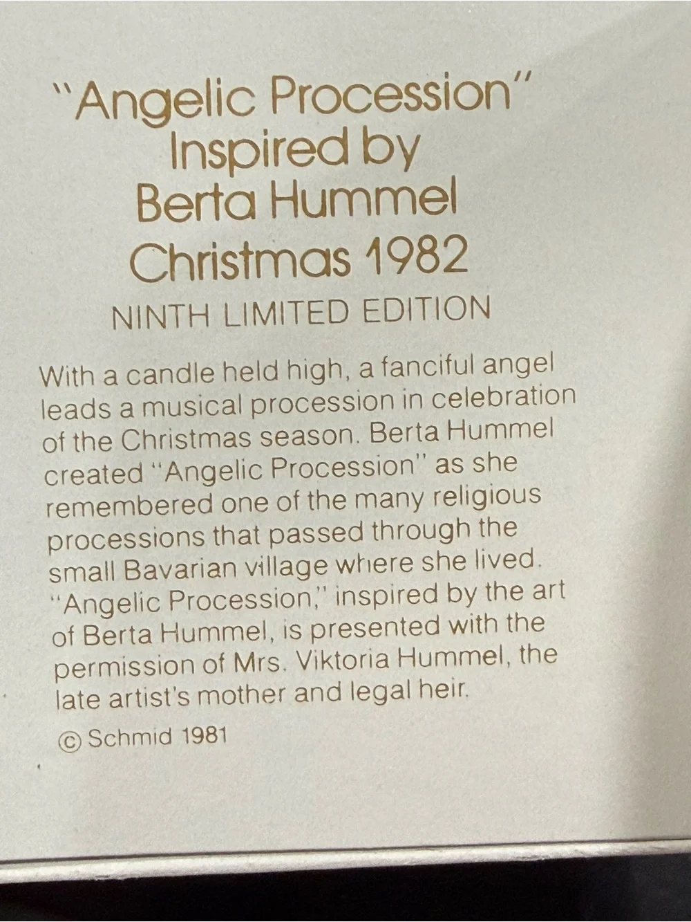Schmid Berta Hummel Christmas ornament bulb ball 1982 Angelic Procession